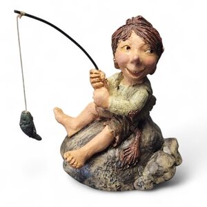 Original Troll By Way Nor A/S Boy Fishing Figurine 2.5" Norway